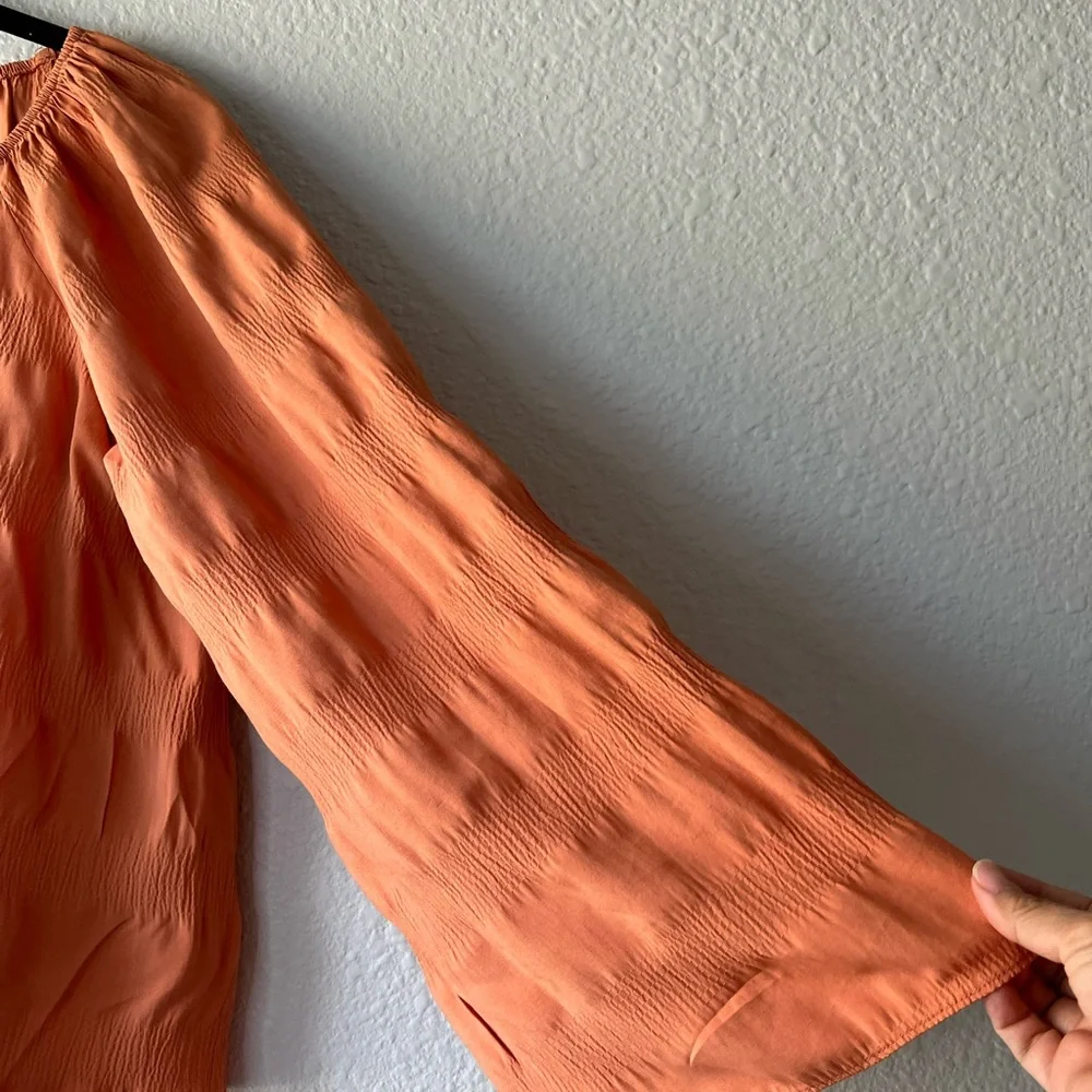 Elizabeth and James Off The Shoulder Boho Oversize Rust Orange Blouse Size M. - Picture 7 of 11